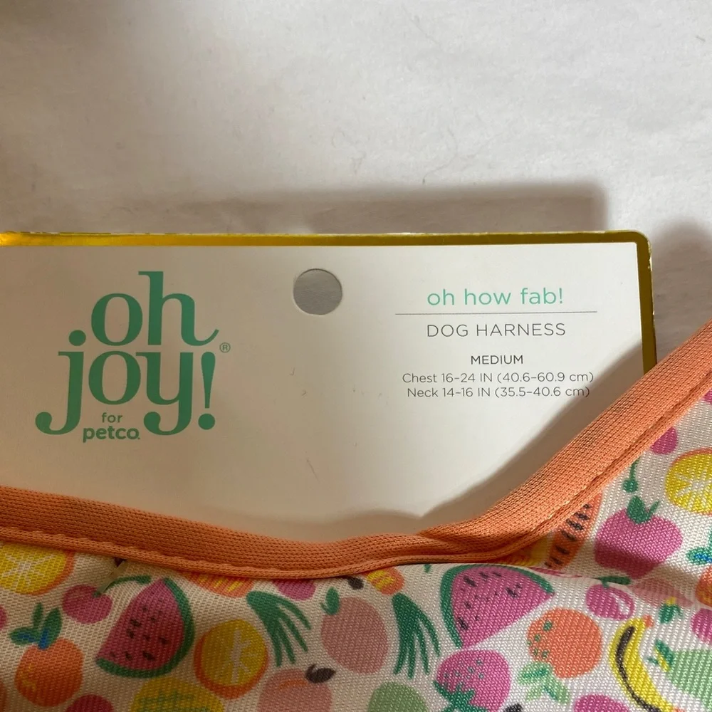 Oh joy! Dog Harness in a Fun Fruit&Veggie patten & orange web Size-M NWT